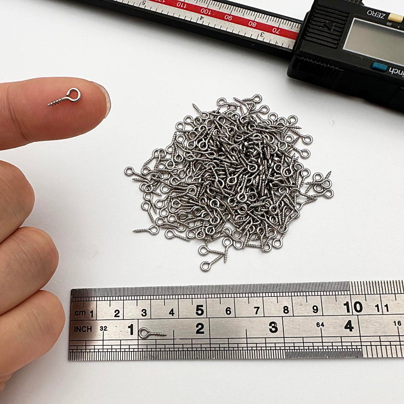IDEALSV (304) Stainless Steel Small Mini Screw Eyes Pin Hook for Jewelry, Cork Bottles,Resin, Bead,300 Pack 0.39x0.16inch Tiny Hook Screws Ring - Image 2